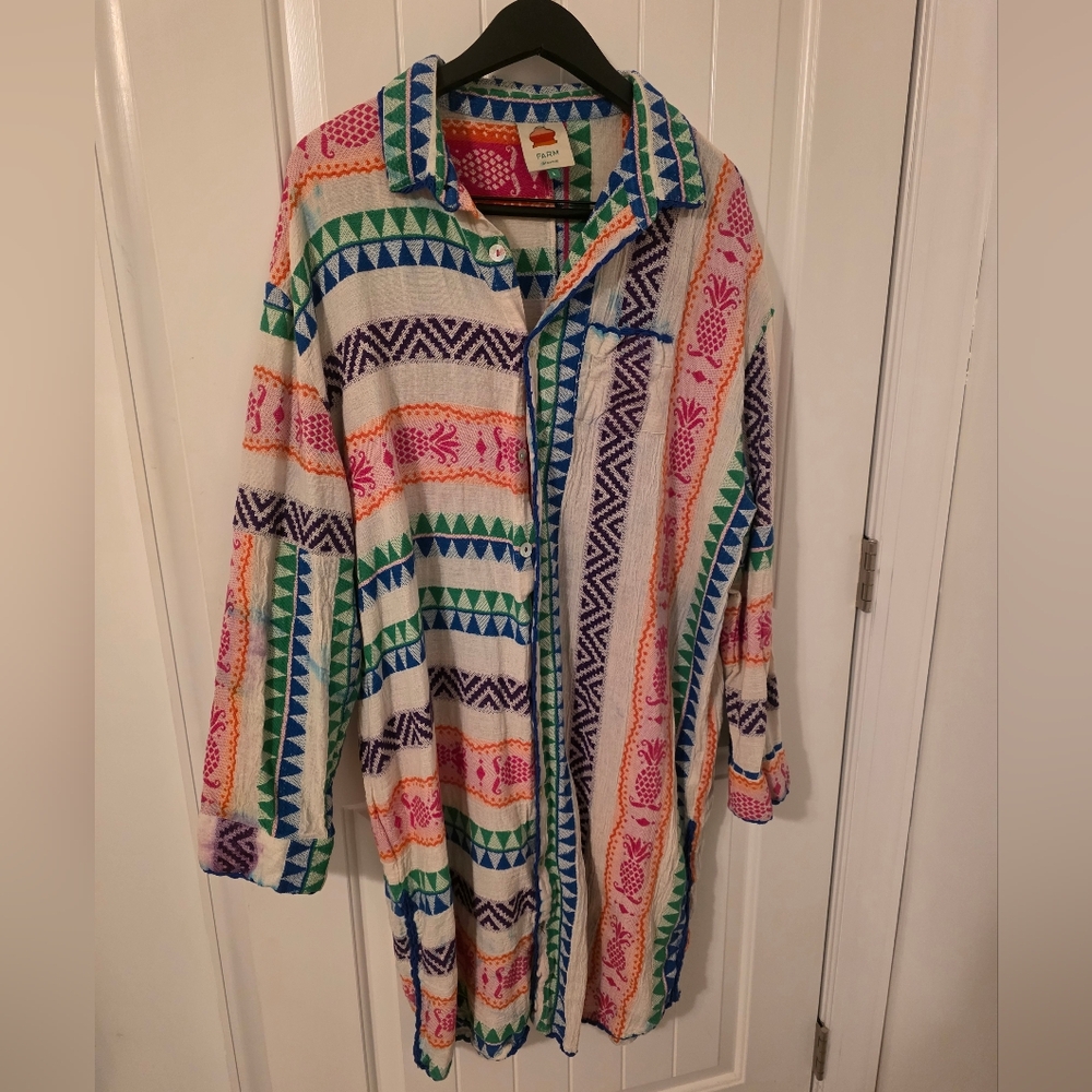FARM Rio Pink and Blue Polo Collar Long Sleeve Dress